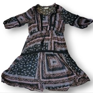 Mimi Chica Boho Midi Dress Paisley Print 3/4 Sleeve Size Large